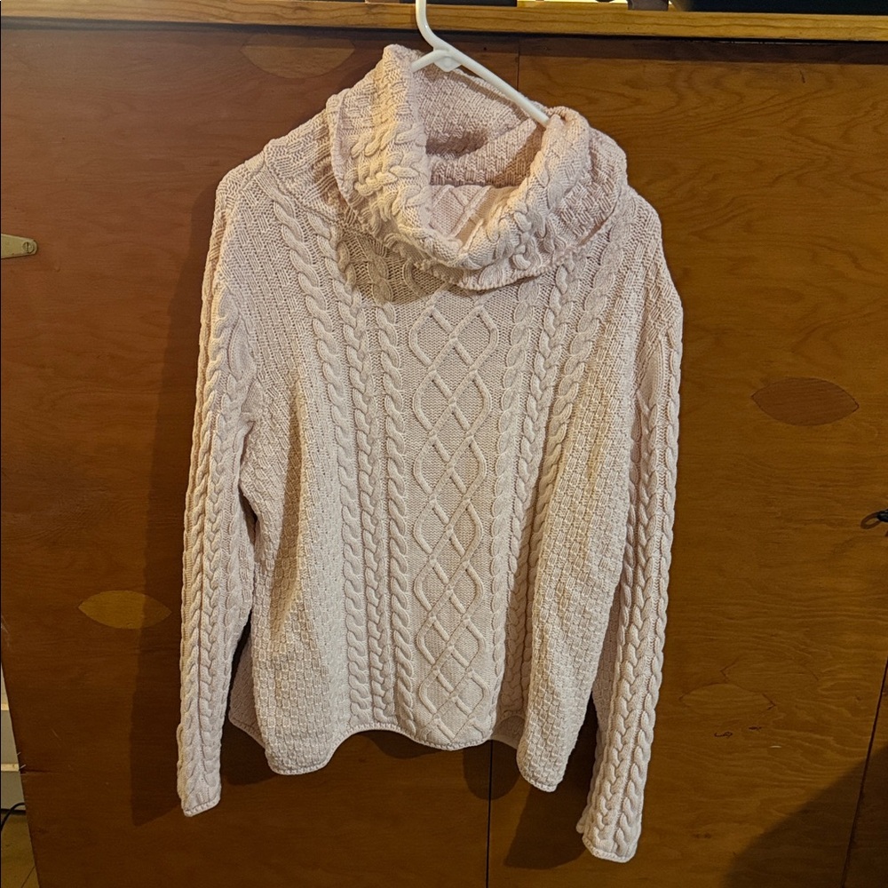 Urge Light Pink Cable-Knit Cowl Neck Sweater